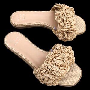 Women's Raffia Crochet Flower Slide Sandals, Size 8